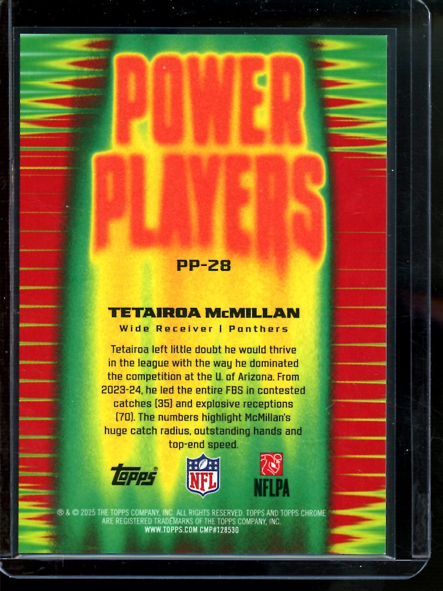 2025 Topps Chrome Tetairoa McMillan Power Players Orange Refractor /25 Rookie Panthers