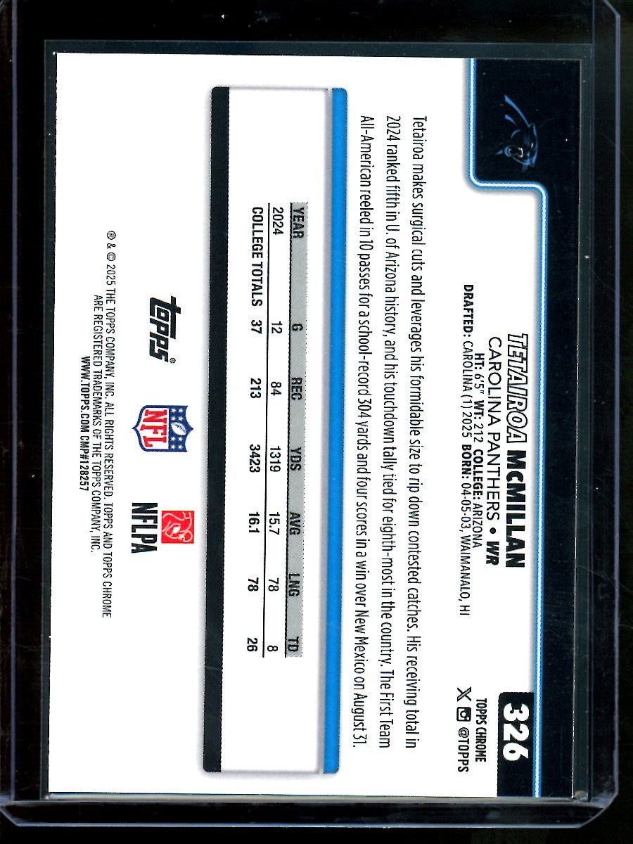 2025 Topps Chrome Tetairoa McMillan Neon Pulse Refractor Rookie Panthers