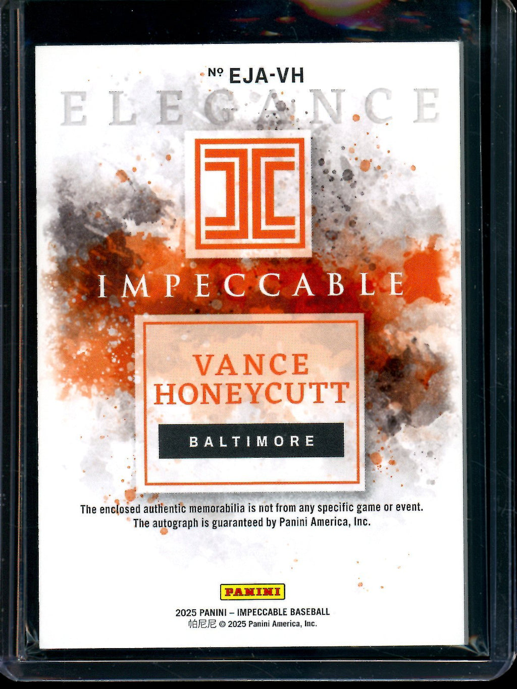 2025 Panini Impeccable Vance Honeycutt Elegance Patch Autograph /25 Orioles