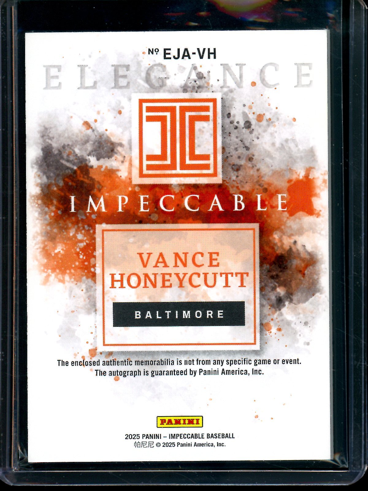 2025 Panini Impeccable Vance Honeycutt Elegance Patch Autograph /25 Orioles