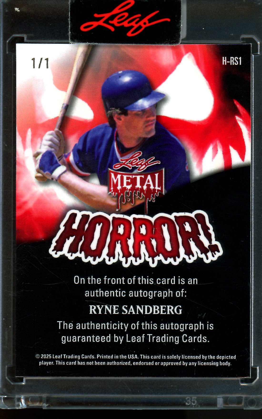 2025 Leaf Metal Ryne Sandberg Horror Autograph 1/1 Cubs