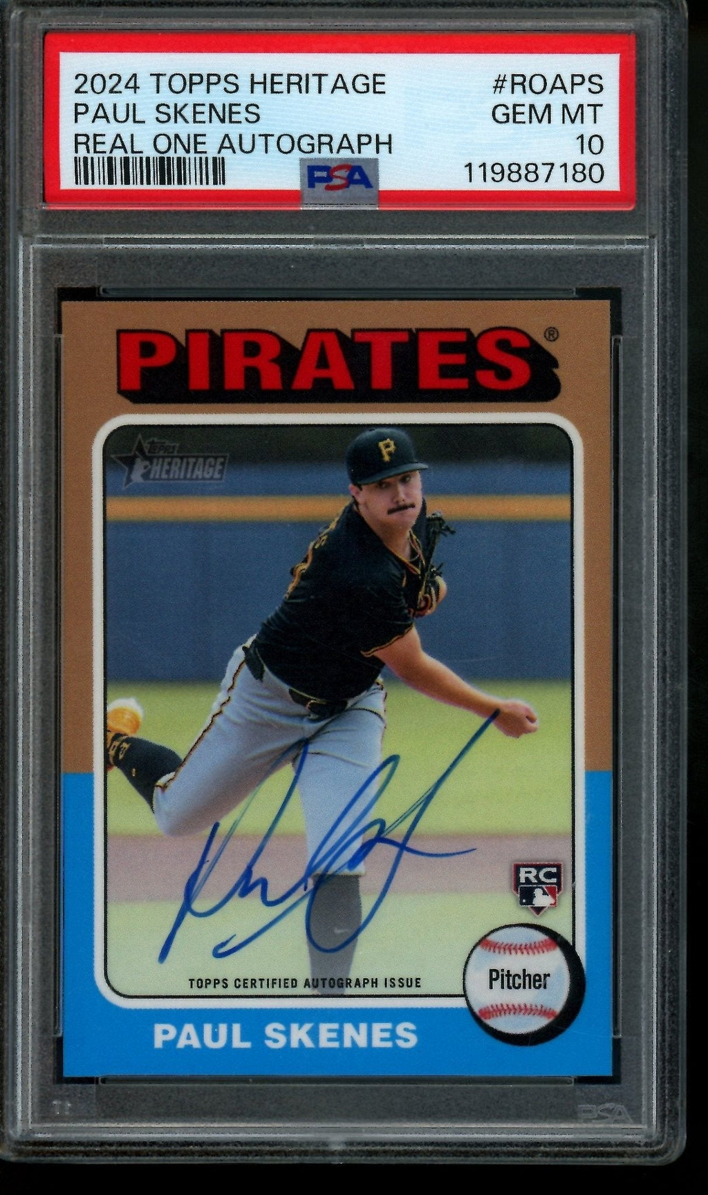 2024 Topps Heritage Paul Skenes Real One Rookie Autograph PSA 10 Pirates