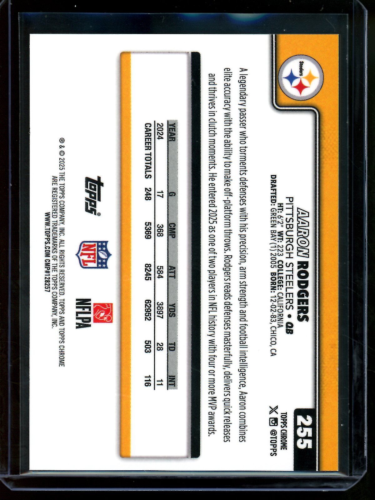 2025 Topps Chrome Aaron Rodgers Red Geometric Refractor /5 Steelers