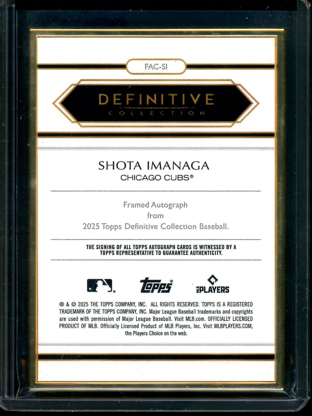 2025 Topps Definitive Shota Imanaga Golden Frame Autograph /25 Cubs