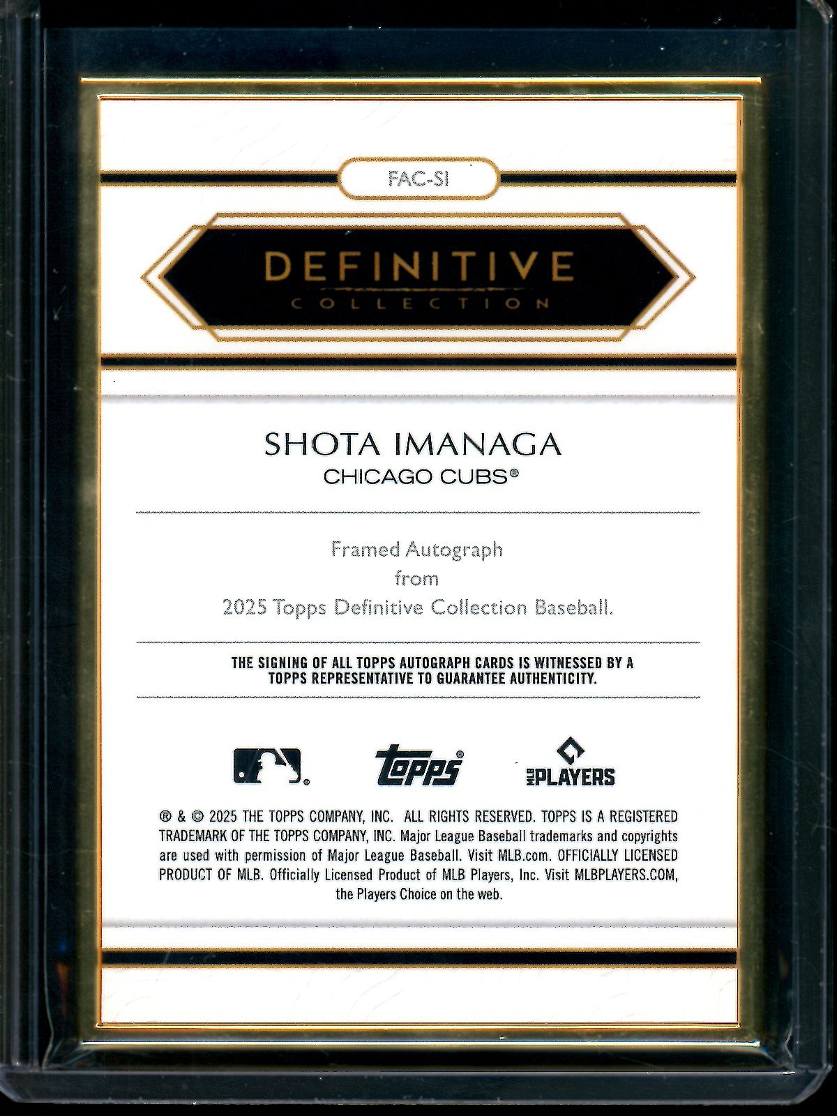 2025 Topps Definitive Shota Imanaga Golden Frame Autograph /25 Cubs