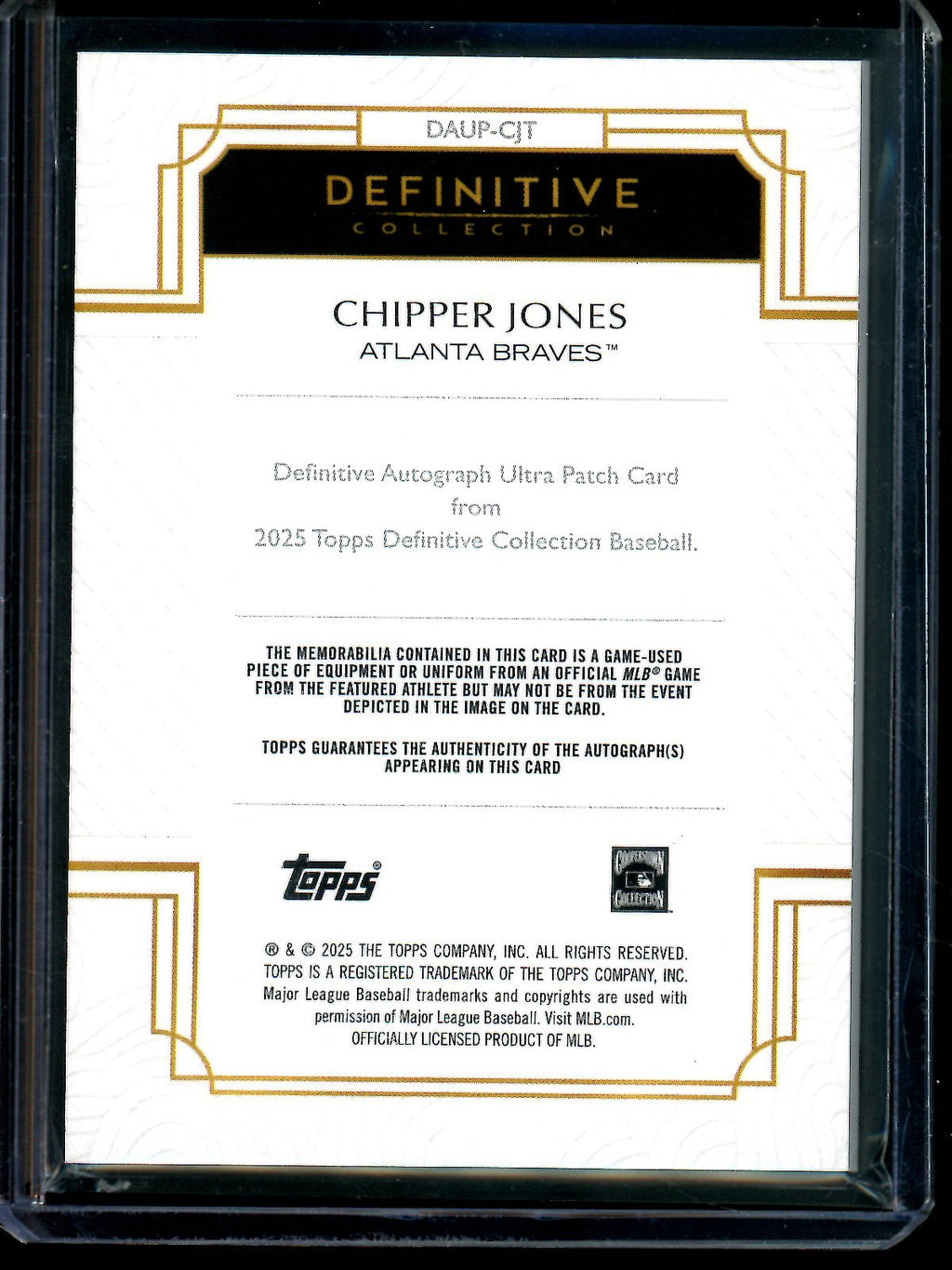 2025 Topps Definitive Chipper Jones Autograph Ultra Patch /16 Braves