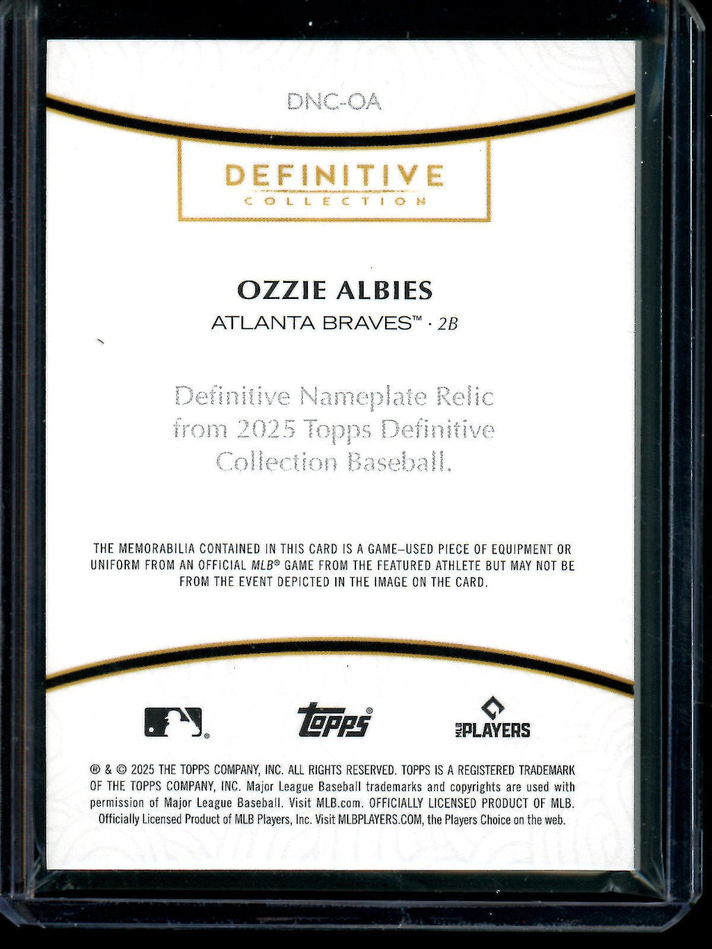 2025 Topps Definitive Ozzie Albies Nameplate Relic 1/1 Braves