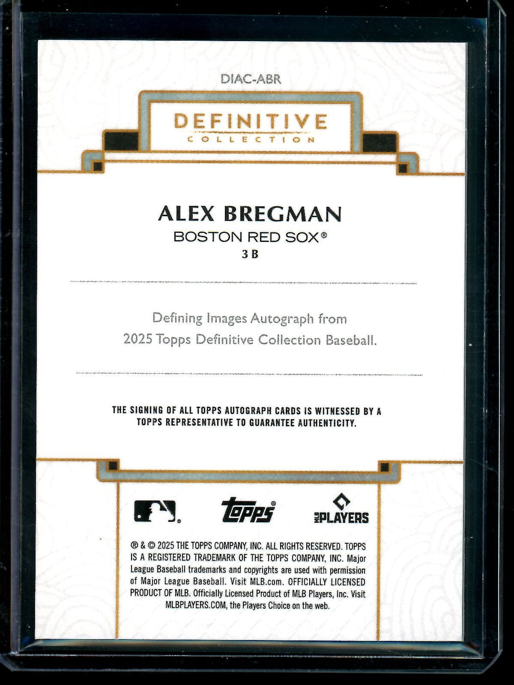 2025 Topps Definitive Alex Bregman Defining Images Autograph /10 Red Sox