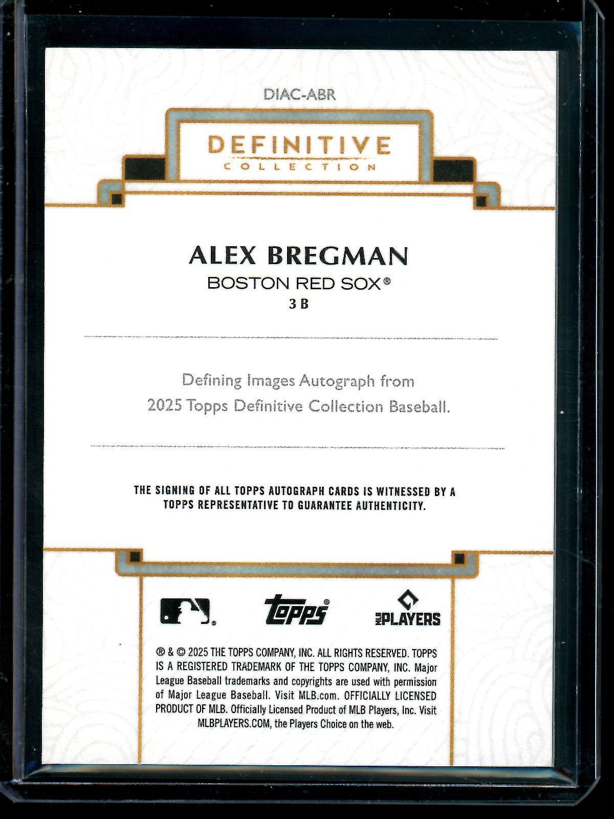 2025 Topps Definitive Alex Bregman Defining Images Autograph /10 Red Sox