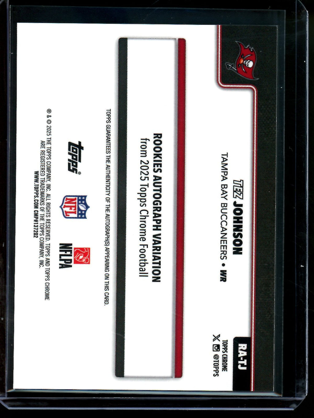 2025 Topps Chrome Tez Johnson White Rookie Autograph /30 Buccaneers