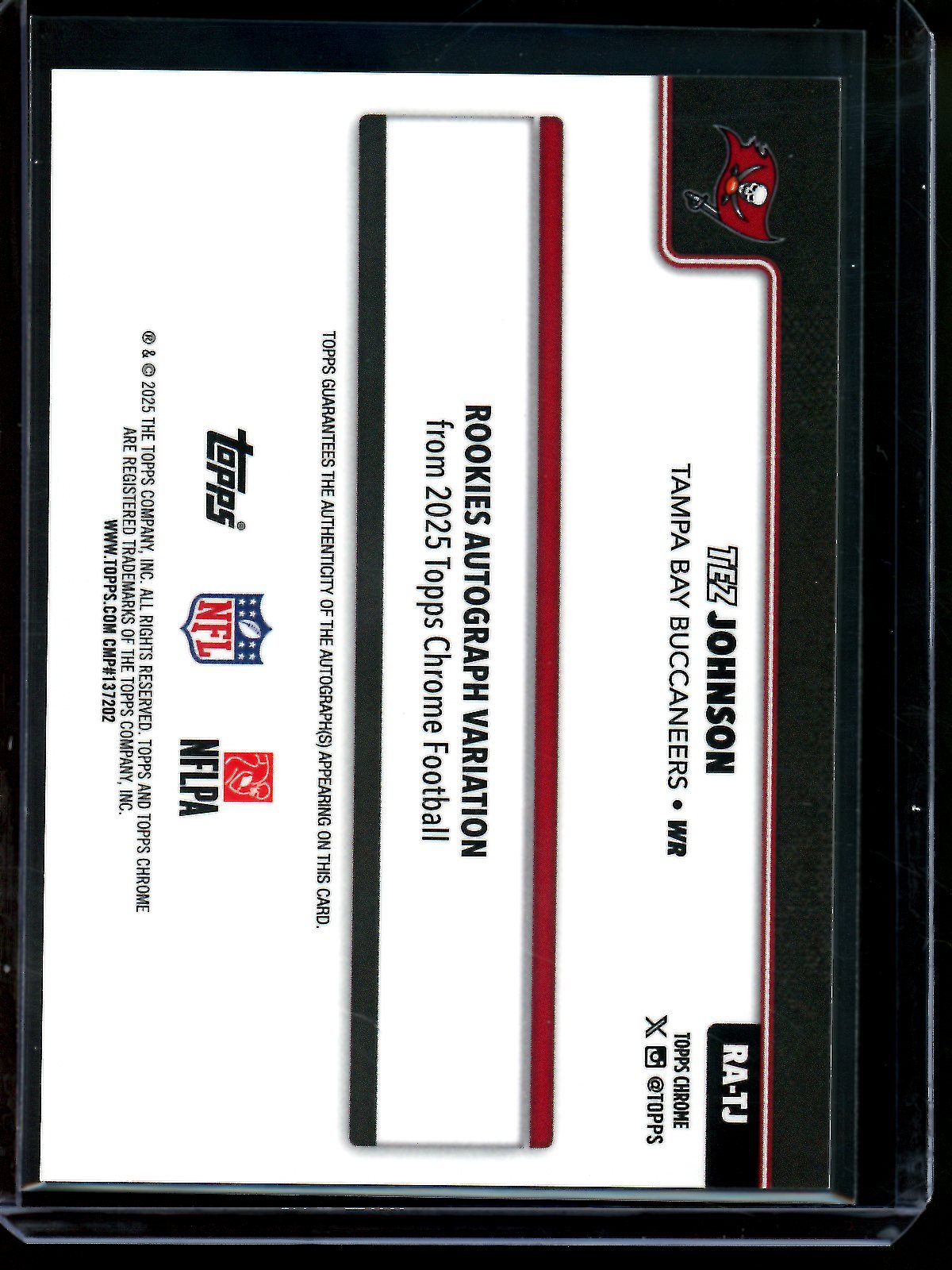 2025 Topps Chrome Tez Johnson White Rookie Autograph /30 Buccaneers