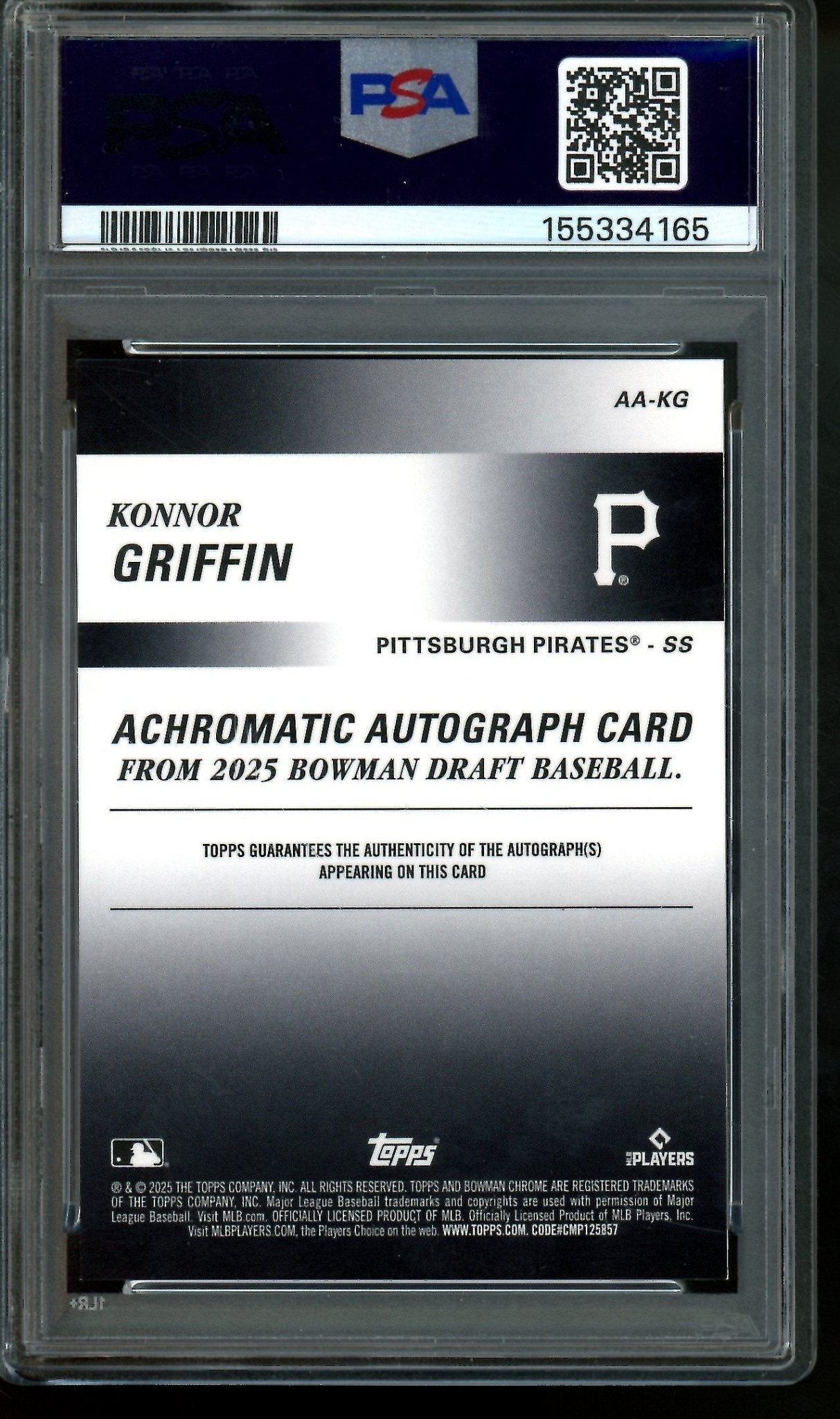 2025 Bowman Draft Konnor Griffin Achromatic Autograph Gold /50 PSA 9 Pirates