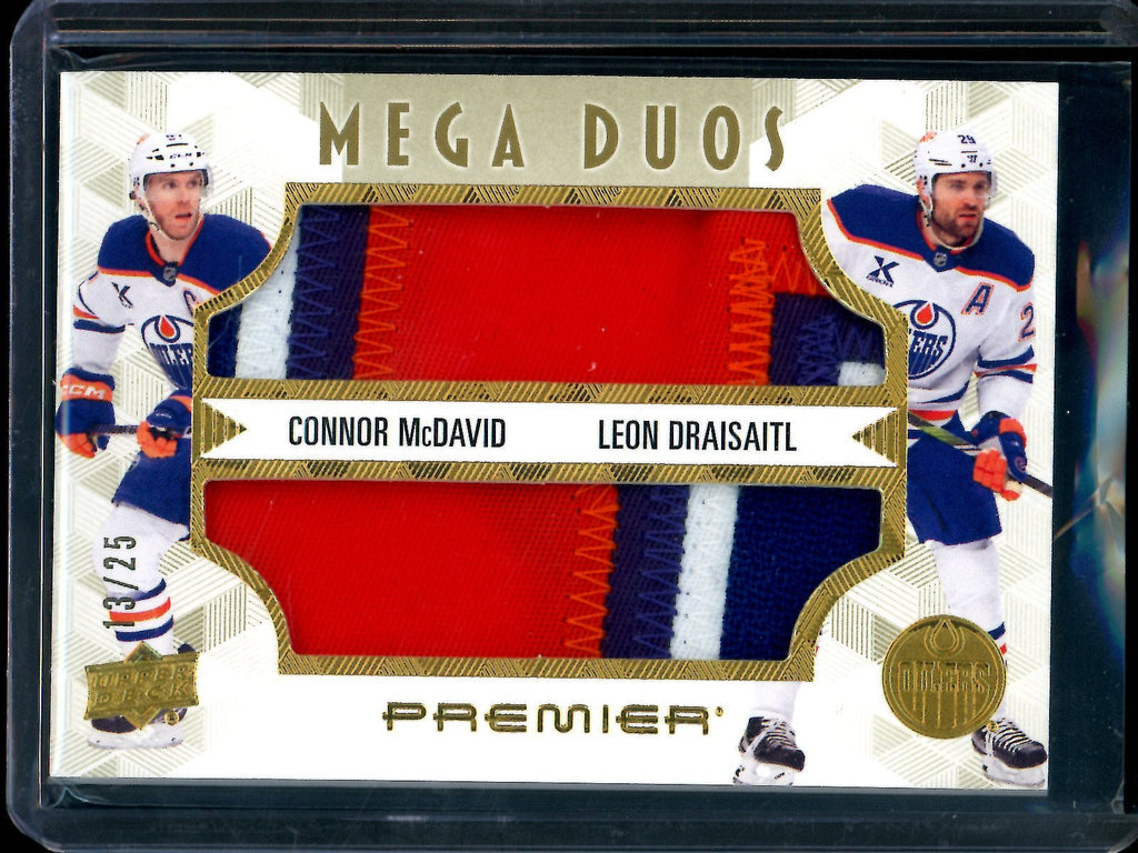 2025 Upper Deck Premier Connor McDavid / Leon Draisaitl Mega Duos Dual Relic Patch /25 Oilers