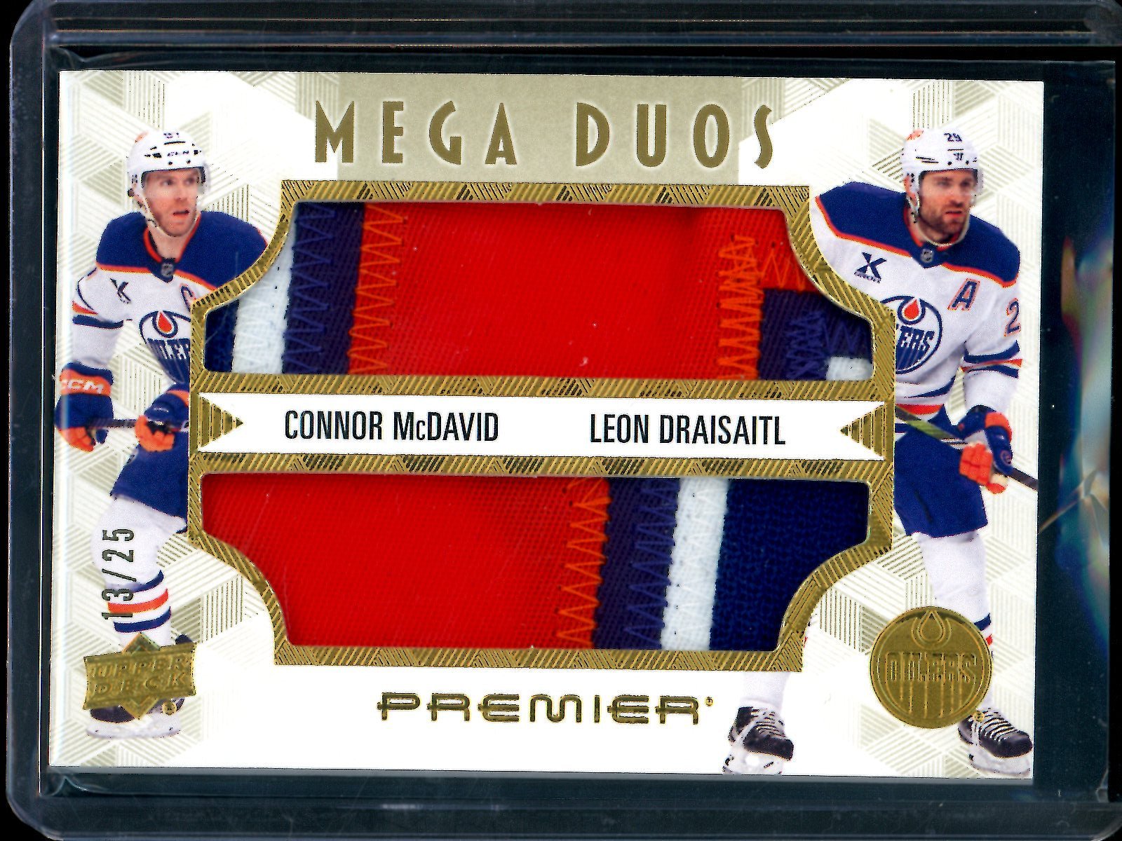 2025 Upper Deck Premier Connor McDavid / Leon Draisaitl Mega Duos Dual Relic Patch /25 Oilers