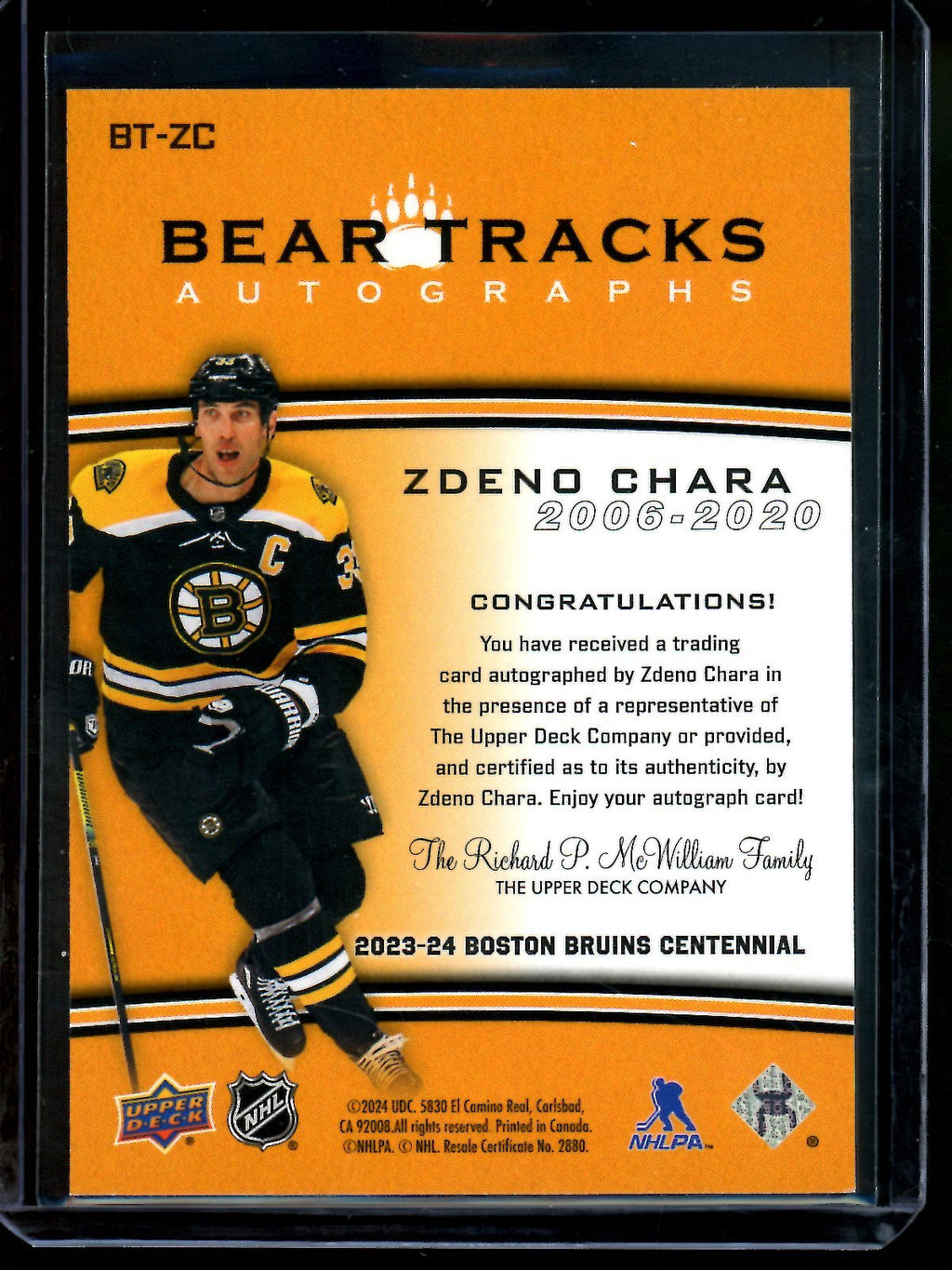 2024 Upper Deck Bruins Centennial Zdeno Chara Bear Tracks Autographs SP Bruins
