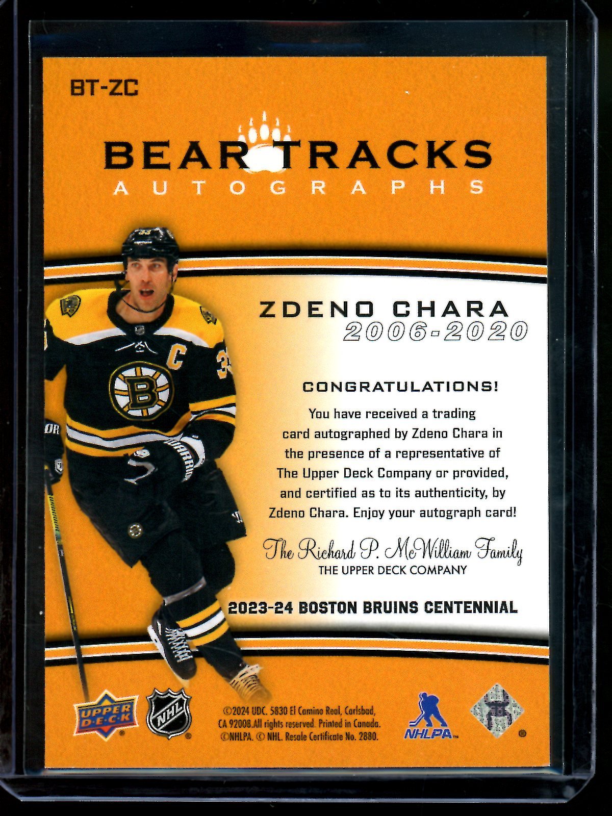 2024 Upper Deck Bruins Centennial Zdeno Chara Bear Tracks Autographs SP Bruins