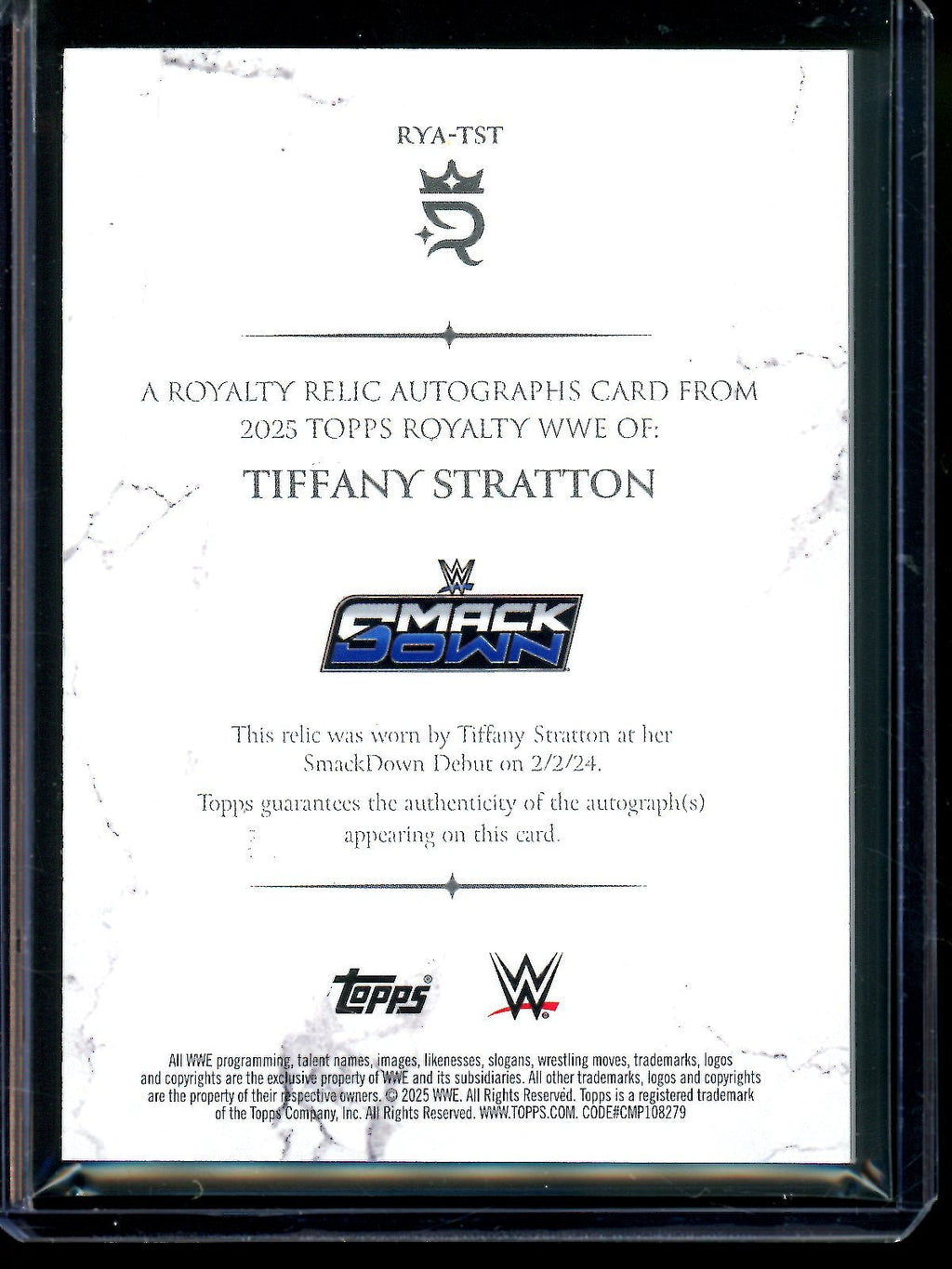2025 Topps Royalty Tiffany Stratton Relic Autograph Card #RYA-TST /99