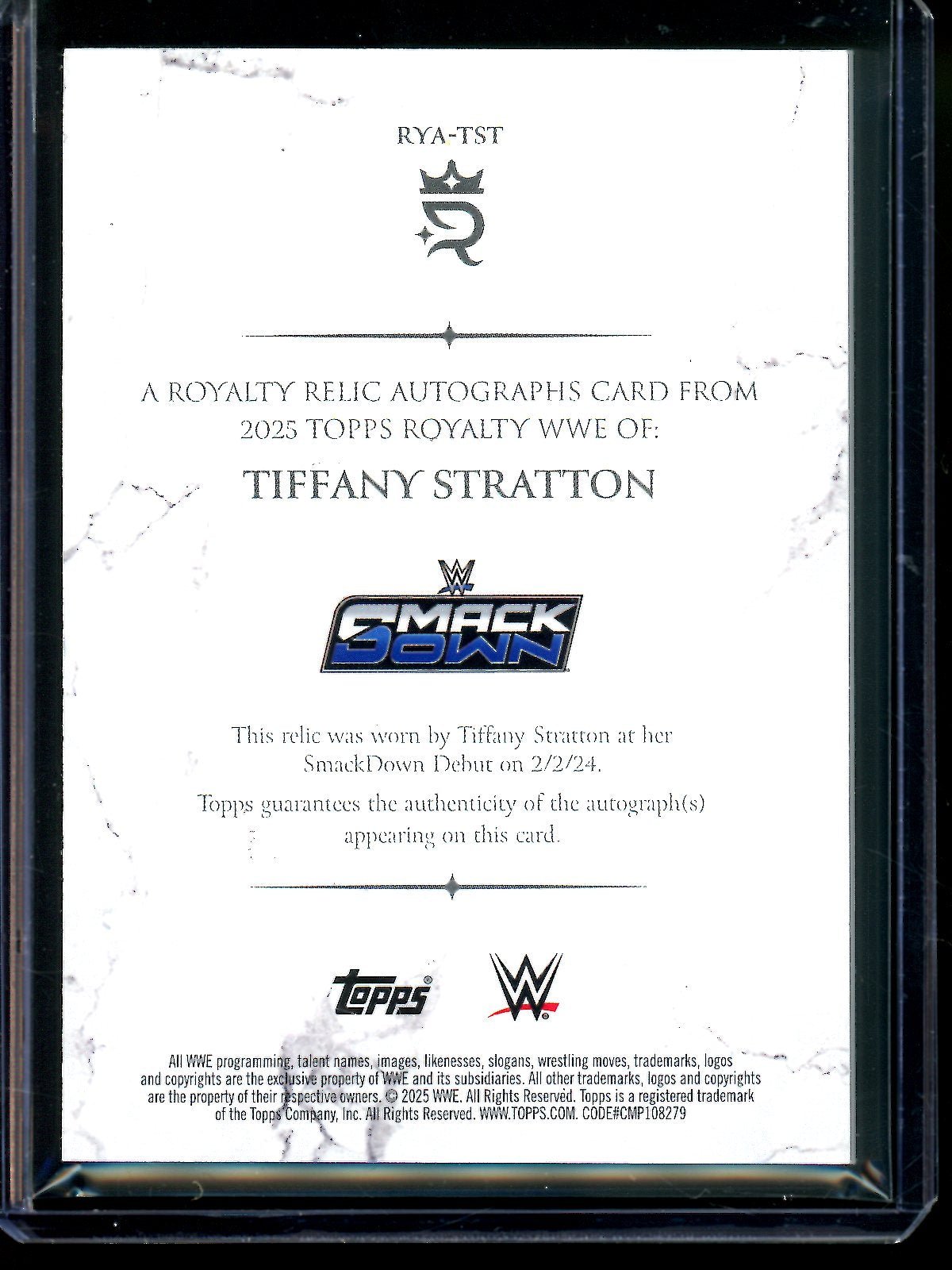 2025 Topps Royalty Tiffany Stratton Relic Autograph Card #RYA-TST /99