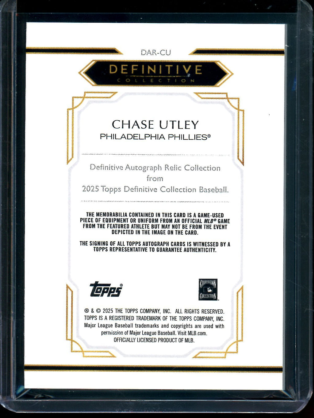 2025 Topps Definitive Chase Utley Bat Relic Autograph /50 Phillies