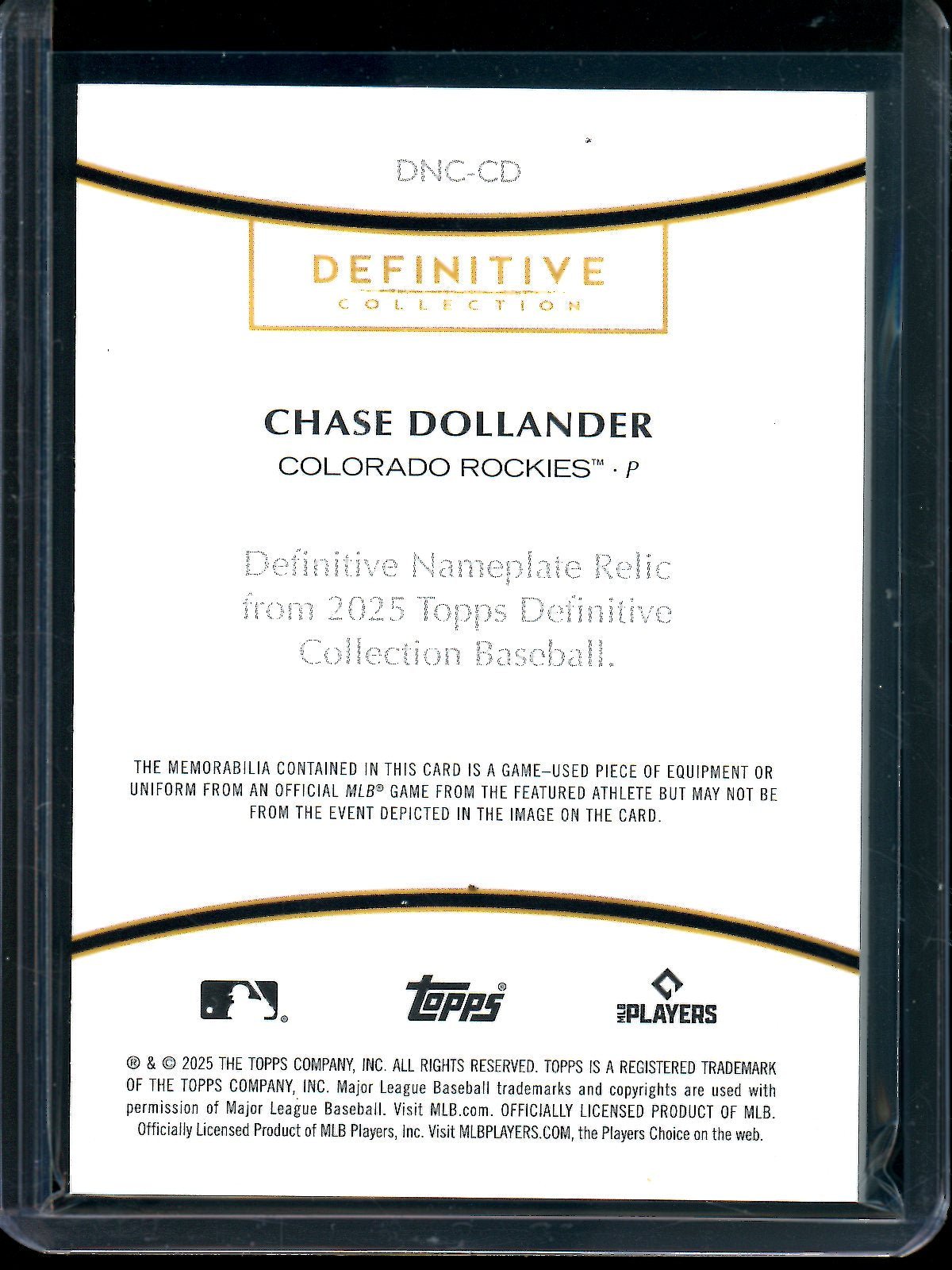 2025 Topps Definitive Chase Dollander Nameplate Relic 1/1 #DNC-CD Rockies