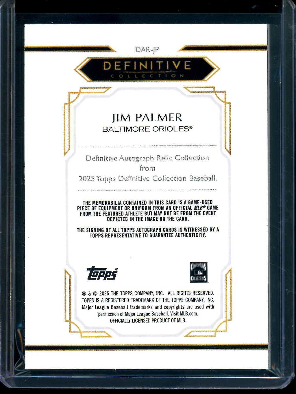 2025 Topps Definitive Jim Palmer Autograph Relic Red /5 Orioles