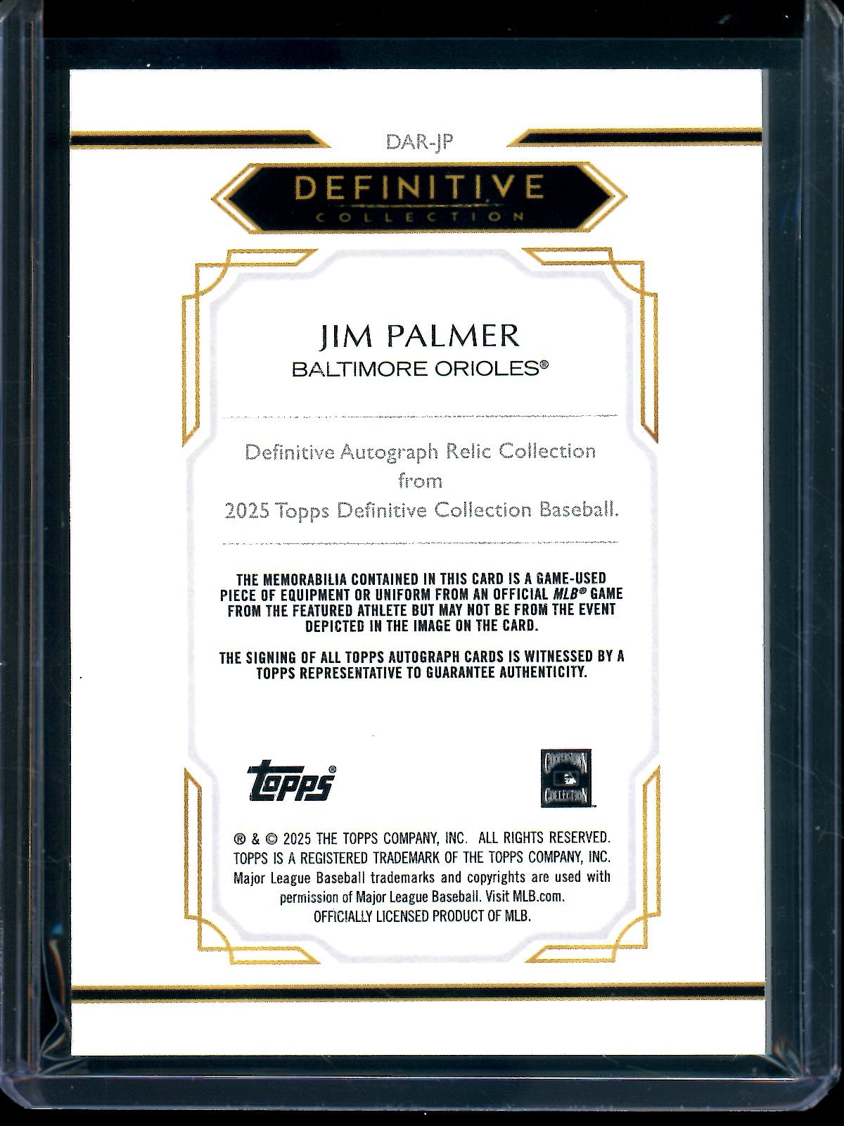2025 Topps Definitive Jim Palmer Autograph Relic Red /5 Orioles