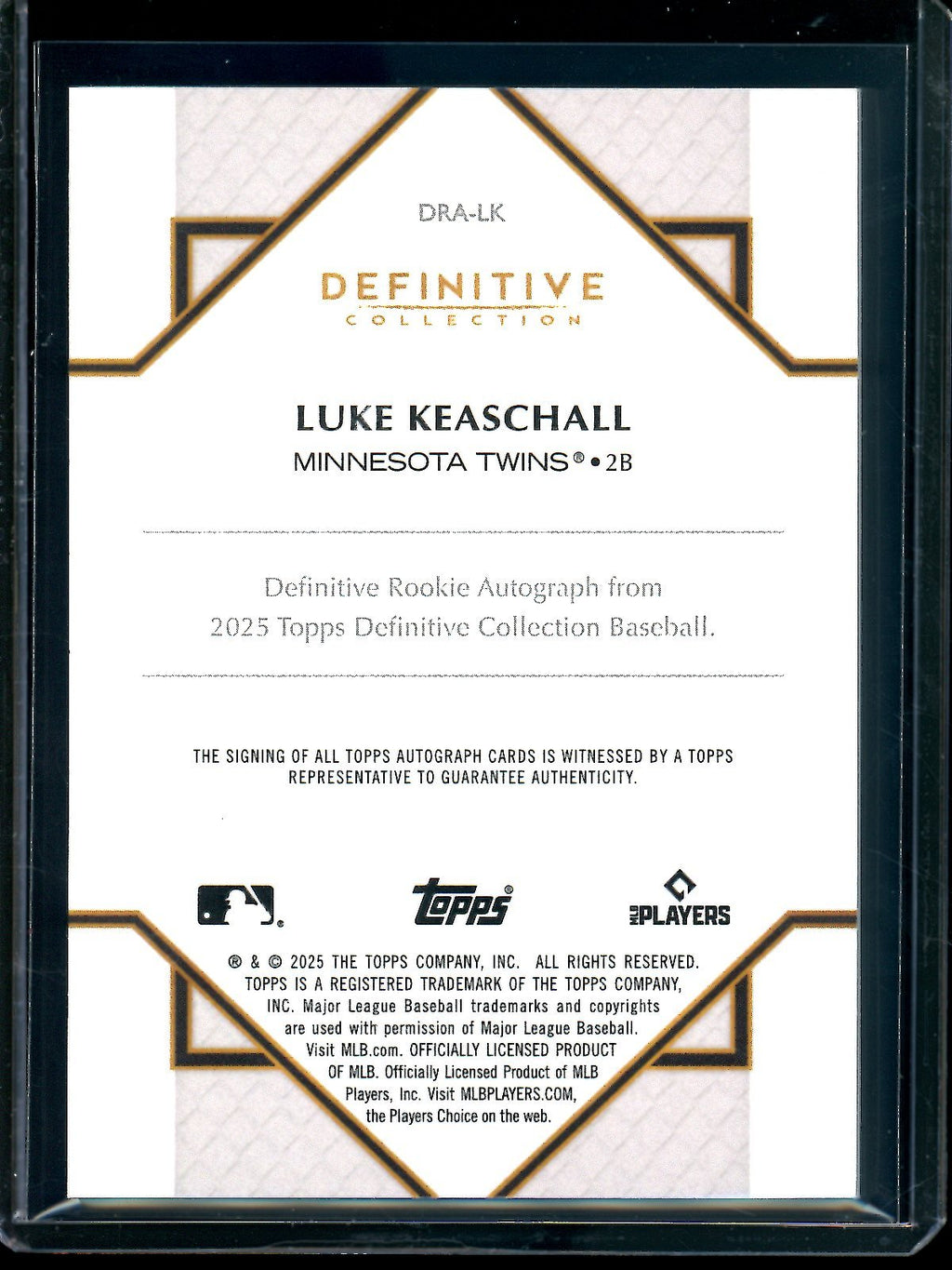 2025 Topps Definitive Luke Keaschall Rookie Autograph Black /10 Twins