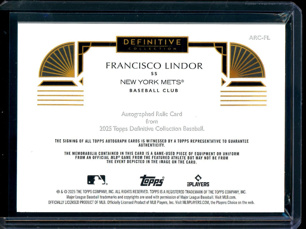 2025 Topps Definitive Fransisco Lindor Autograph Relic Card Red /5 Mets