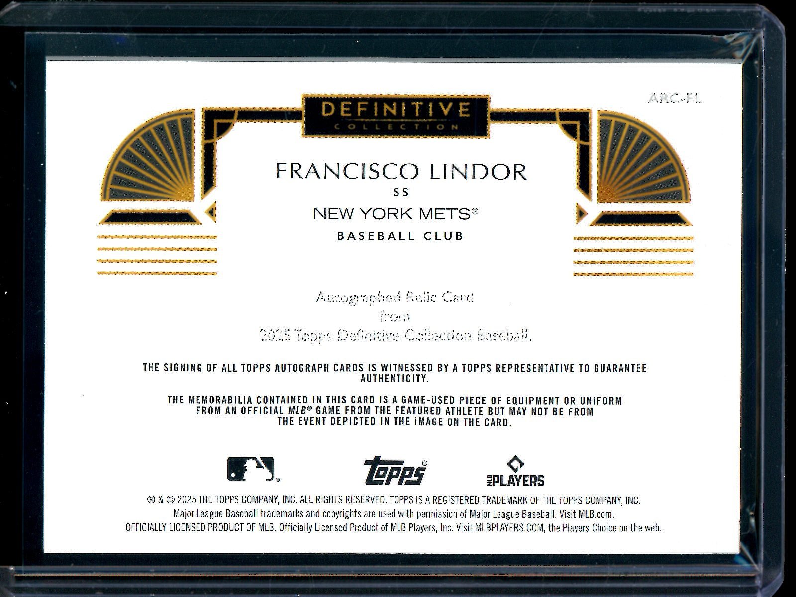 2025 Topps Definitive Fransisco Lindor Autograph Relic Card Red /5 Mets