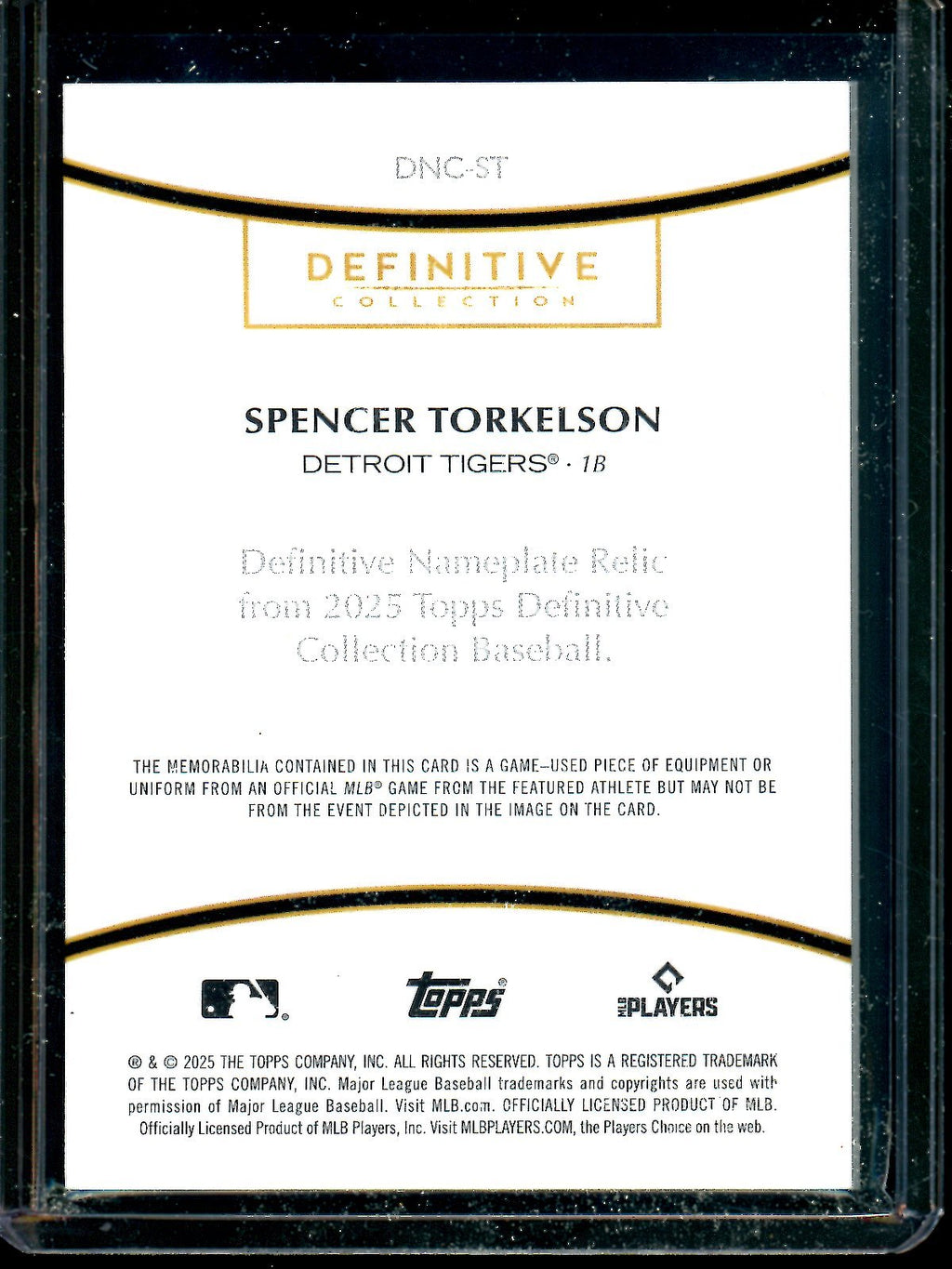 2025 Topps Definitive Spencer Torkelson Nameplate Relic 1/1 #DNC-ST Tigers