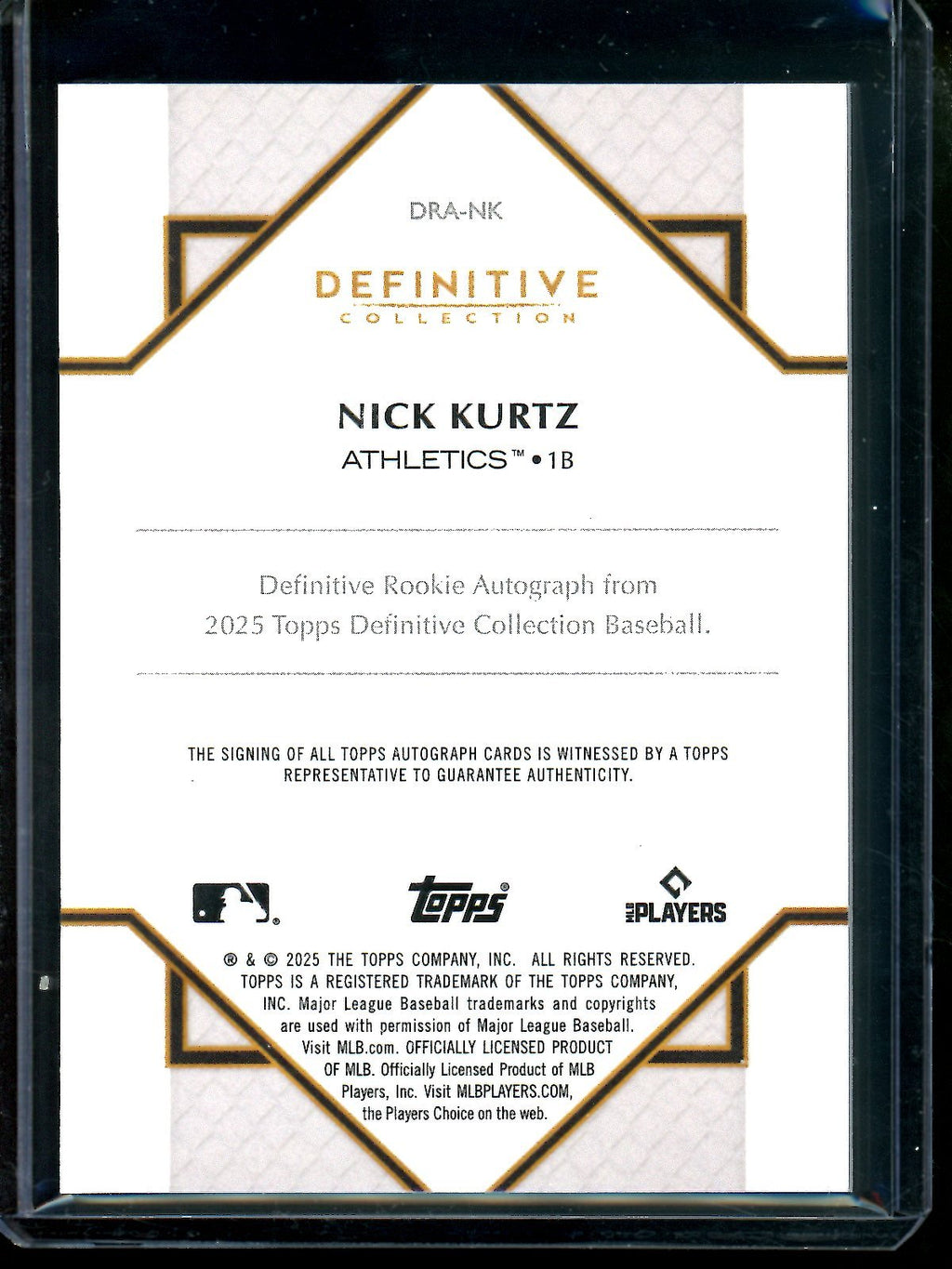 2025 Topps Definitive Nick Kurtz Rookie Autograph Red /5 #DRA-NK Athletics