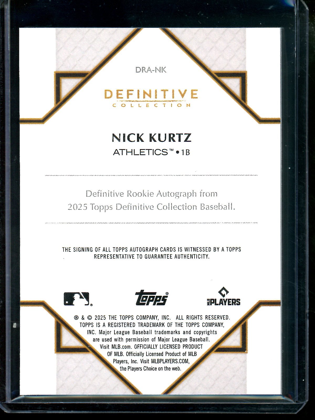 2025 Topps Definitive Nick Kurtz Rookie Autograph Red /5 #DRA-NK Athletics