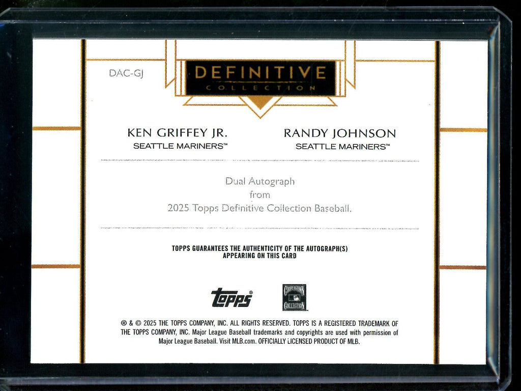 2025 Topps Definitive Ken Griffey Jr / Randy Johnson Dual Autograph /10 Black #DAC-GJ Mariners