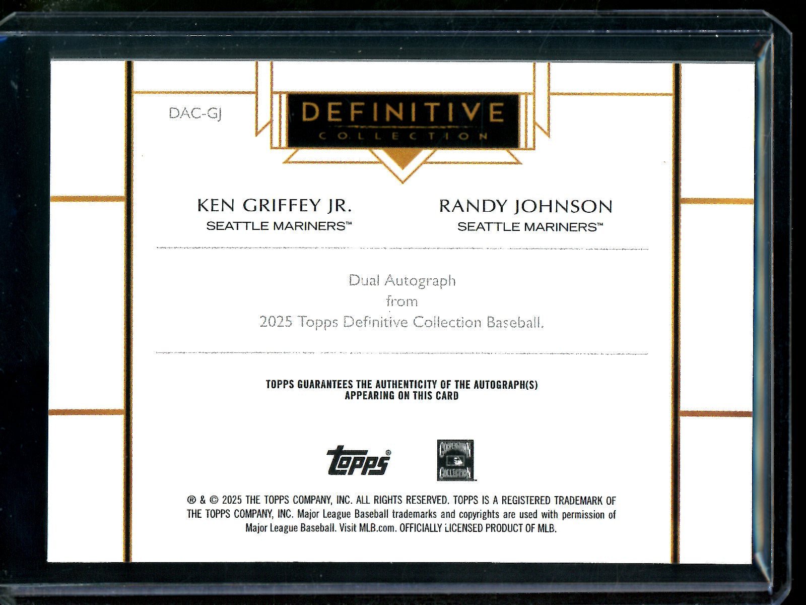 2025 Topps Definitive Ken Griffey Jr / Randy Johnson Dual Autograph /10 Black #DAC-GJ Mariners