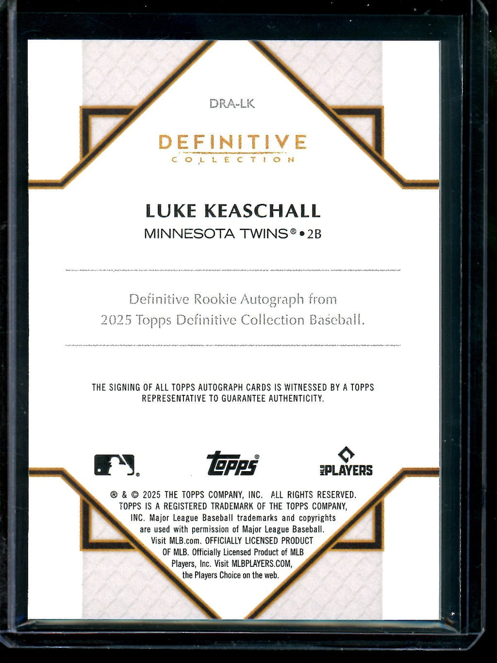 2025 Topps Definitive Luke Keaschall Orange Rookie Autograph /25 Twins