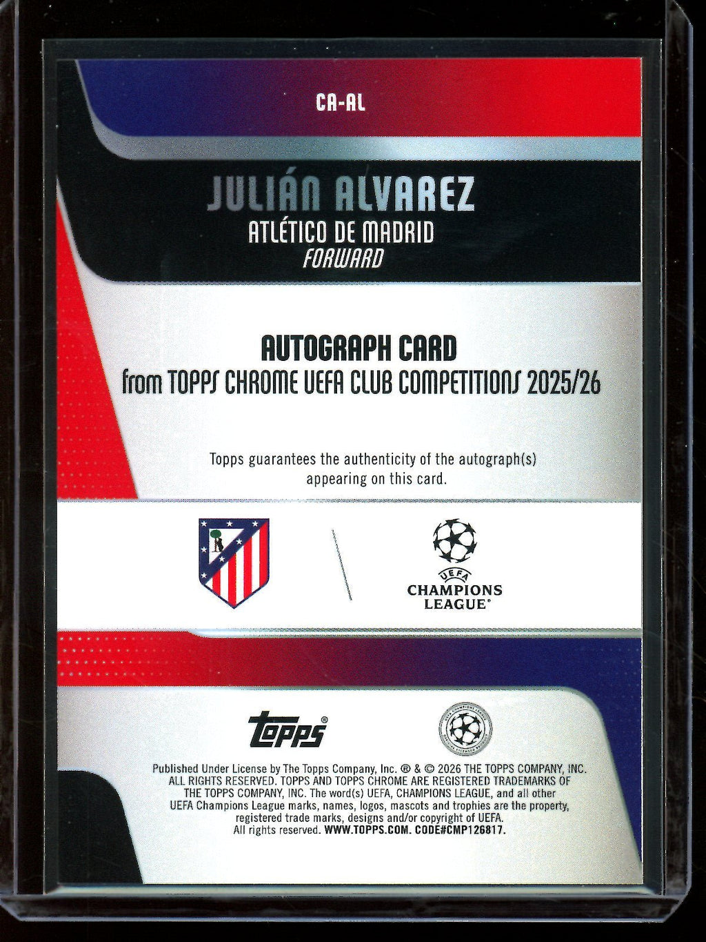 2026 Topps Chrome Julian Alvarez Orange Refractor Autograph /25 Atletico De Madrid
