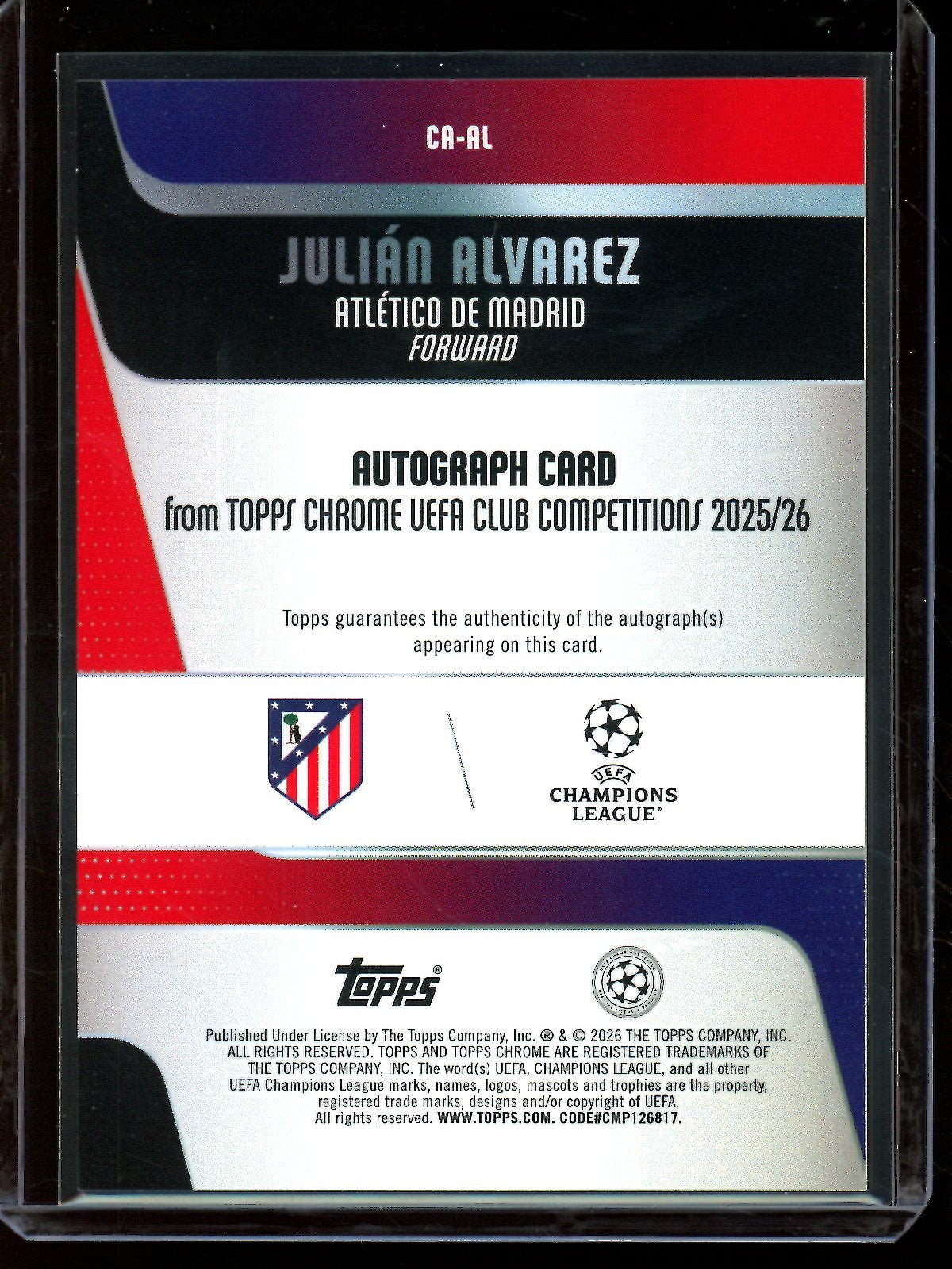 2026 Topps Chrome Julian Alvarez Orange Refractor Autograph /25 Atletico De Madrid
