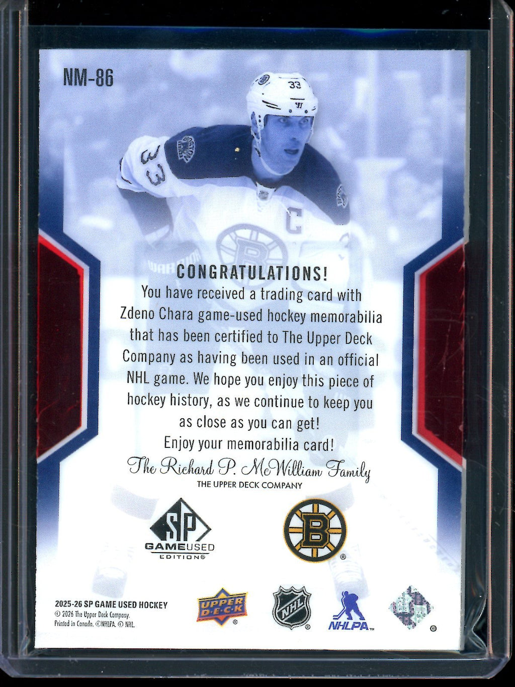 2026 Upper Deck SP Game Used Zdeno Chara NHL Masters Dual Relic /5 "33" Boston Bruins