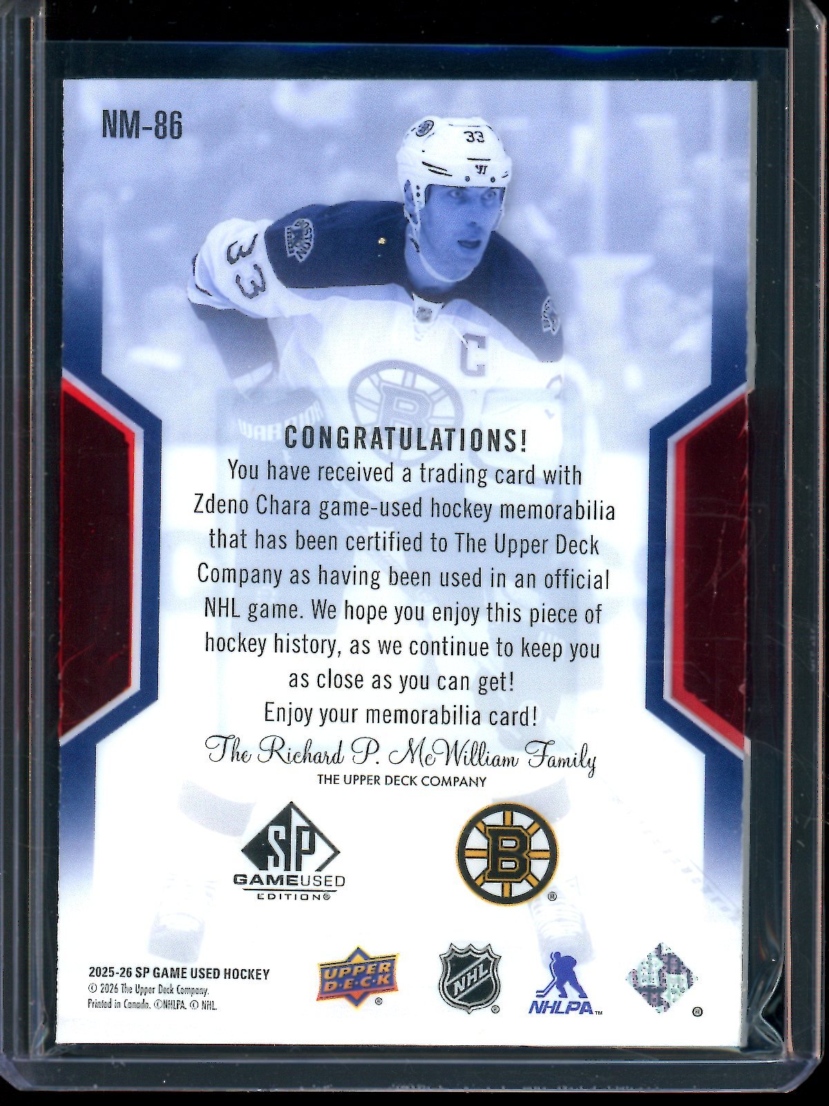 2026 Upper Deck SP Game Used Zdeno Chara NHL Masters Dual Relic /5 "33" Boston Bruins