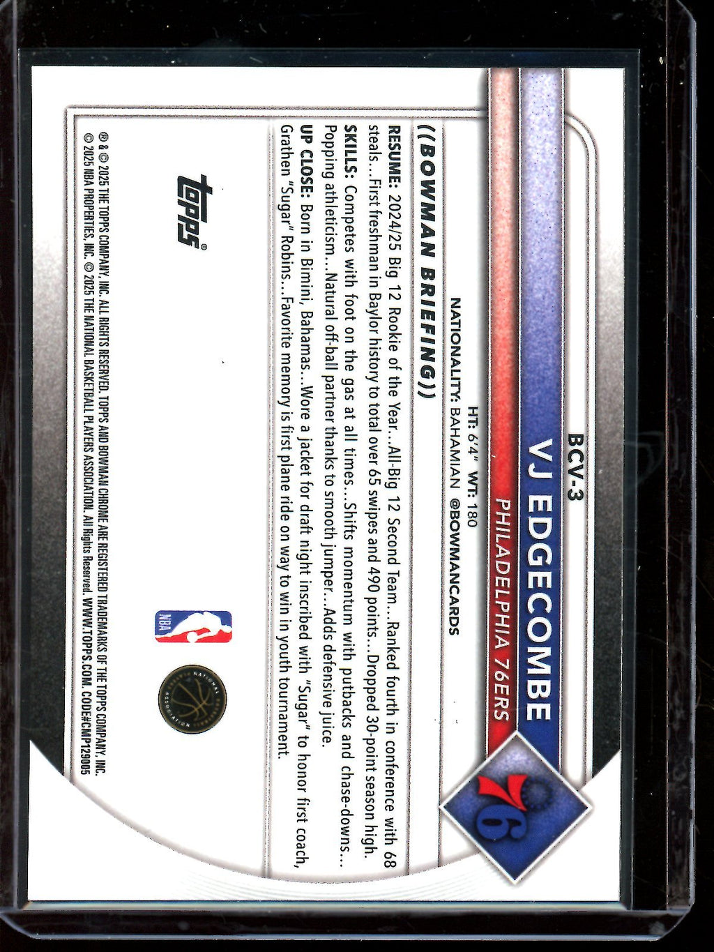 2025 Bowman Chrome VJ Edgecombe Gold Mojo Rookie /50 76ers