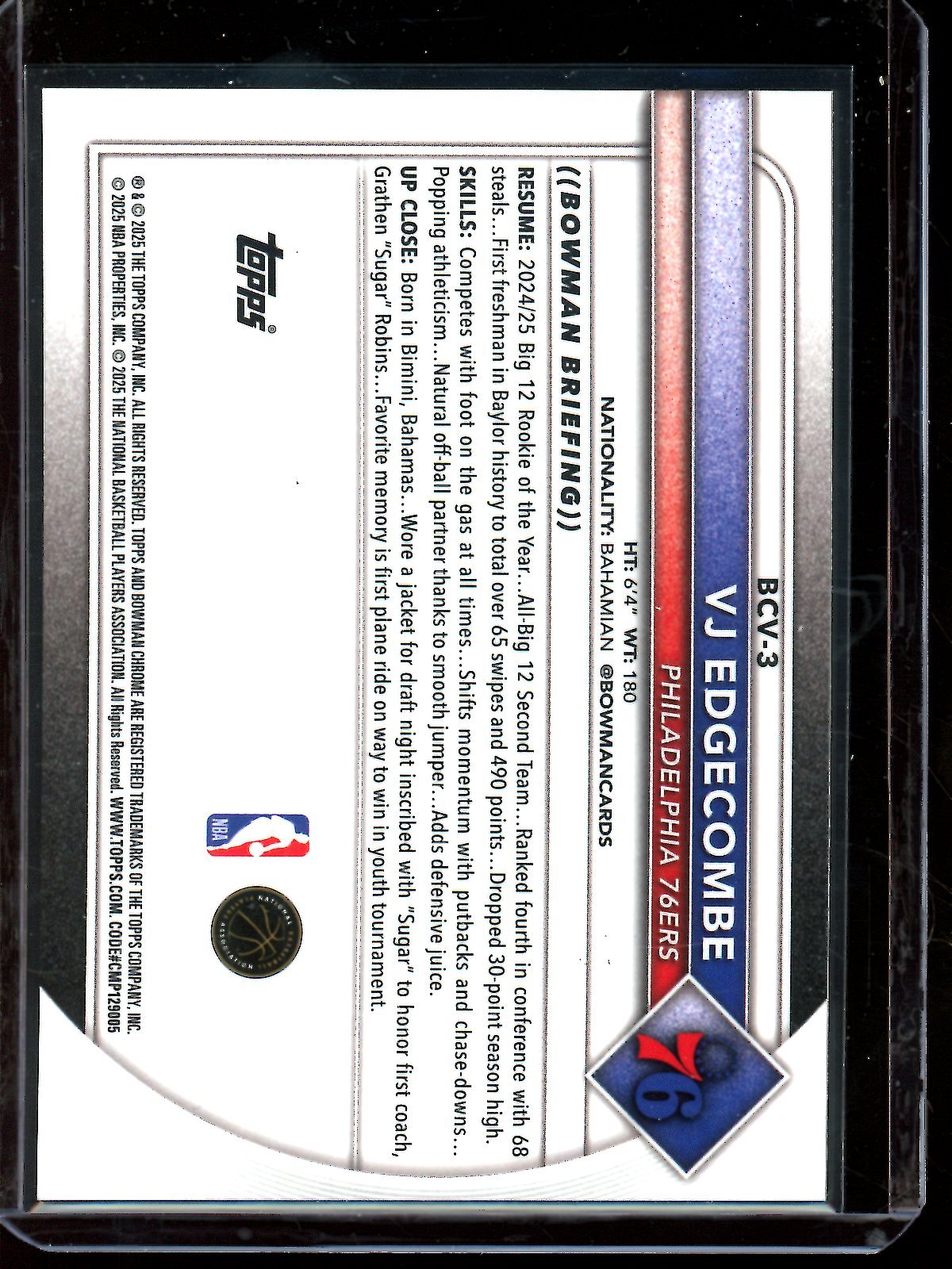 2025 Bowman Chrome VJ Edgecombe Gold Mojo Rookie /50 76ers