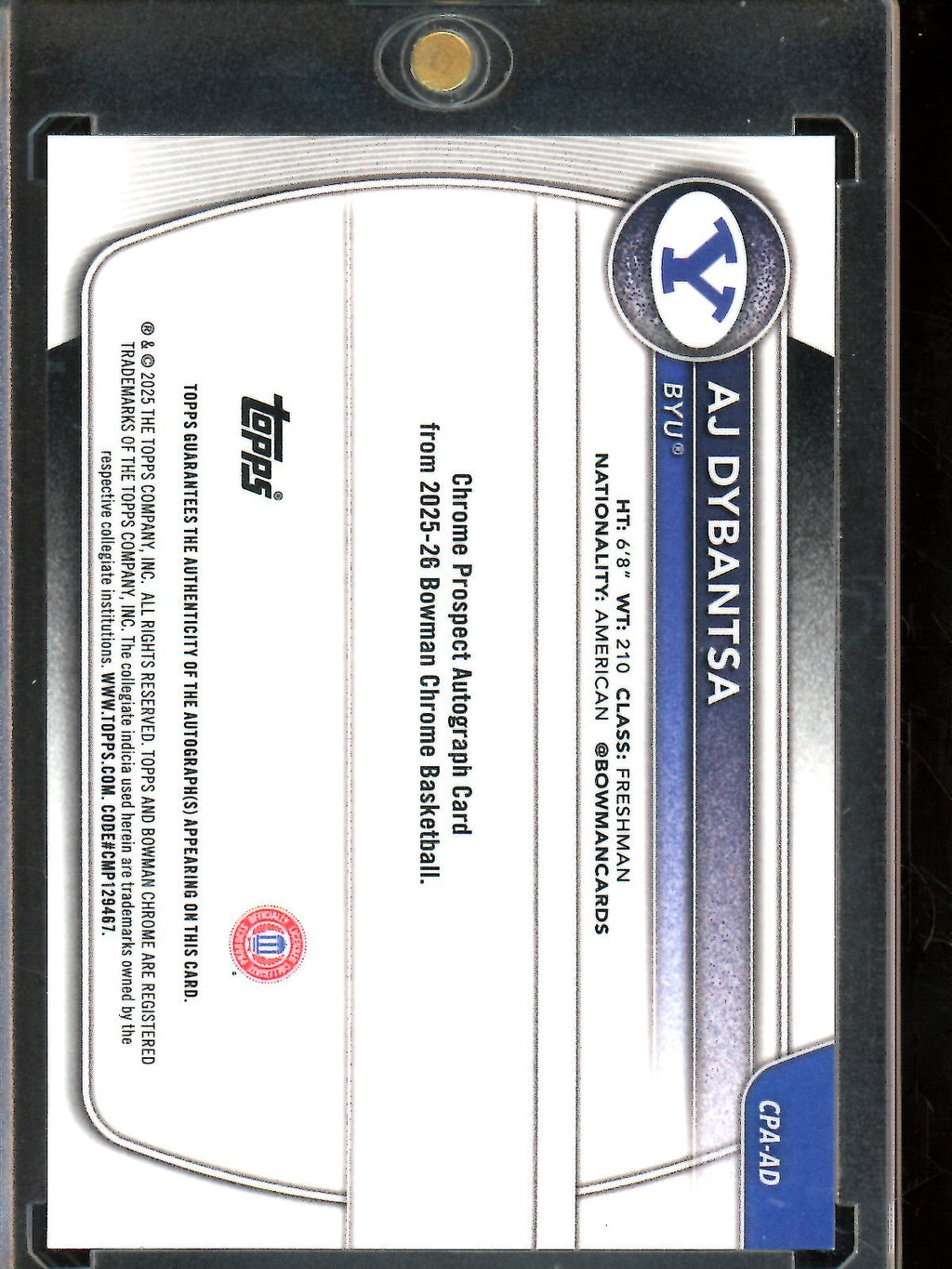 2025 Bowman Chrome AJ Dybantsa 1st Mojo Refractor Autograph BYU