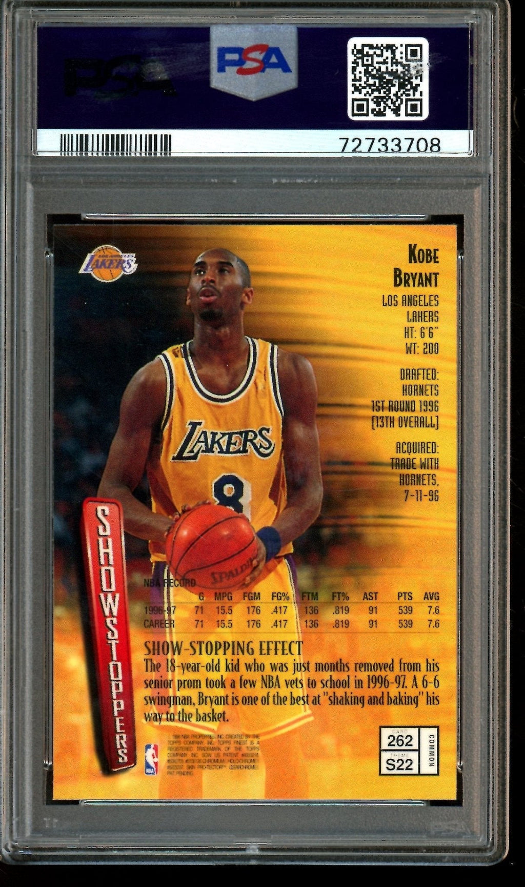 1997 Topps Finest Kobe Bryant Showstoppers PSA 10 Lakers