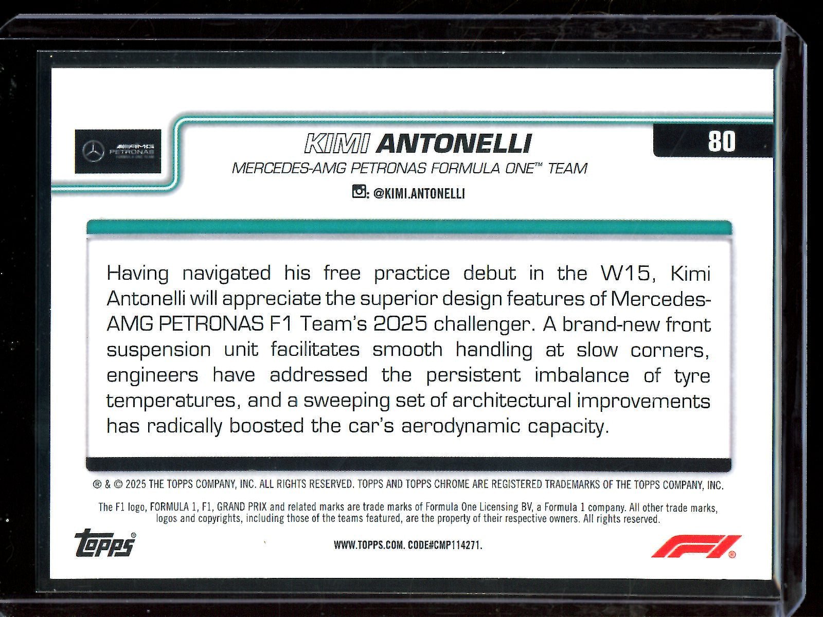 2025 Topps Chrome Kimi Antonelli Raywave Orange Rookie Refractor /25 Mercedes-AMG F1