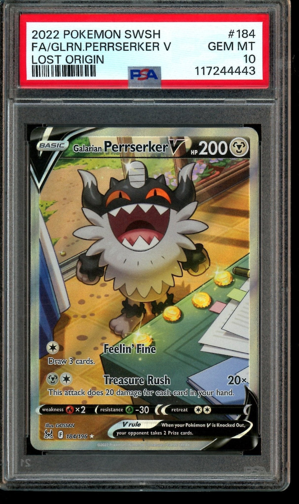2022 Pokemon Lost Origin Galarian Perrserker 184/196 PSA 10