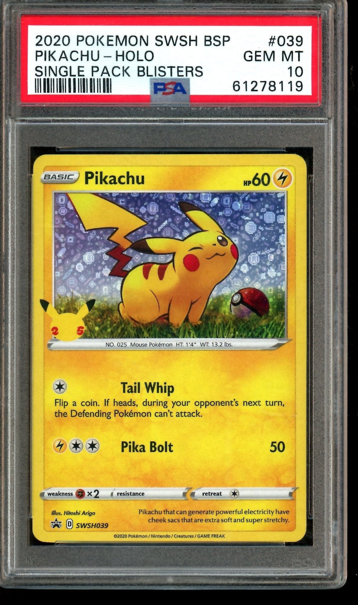 2020 Pokemon Single Pack Blisters Pikachu Holo SWSH039 PSA 10