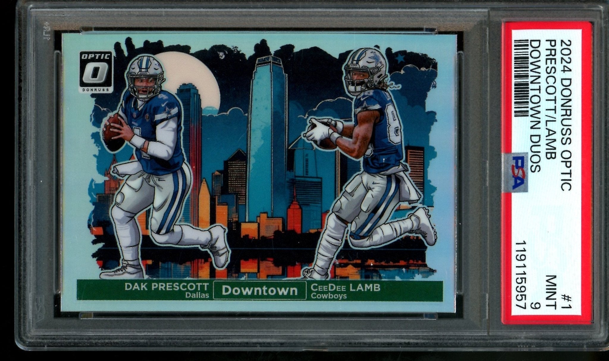 2024 Panini Optic Dak Precott / CeeDee Lamb Downtown Case Hit Dual PSA 9 Cowboys
