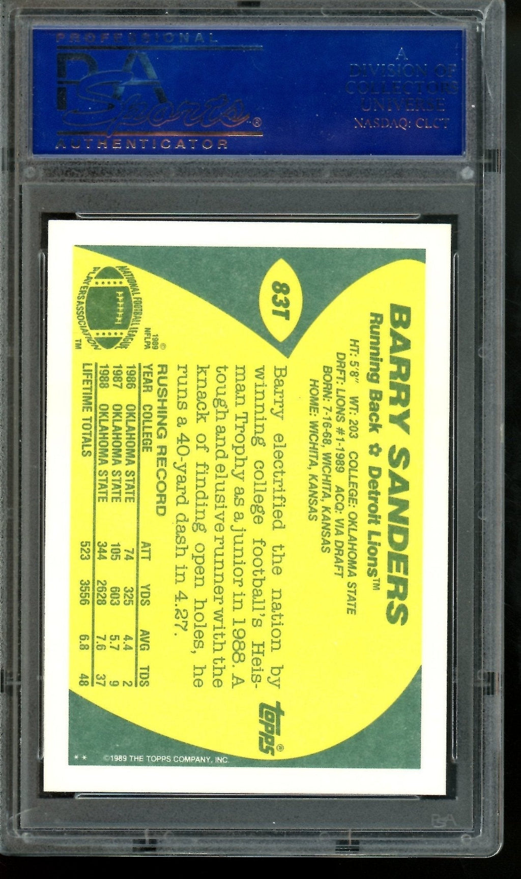 1989 Topps Traded Barry Sanders Rookie Card PSA 10 Lions