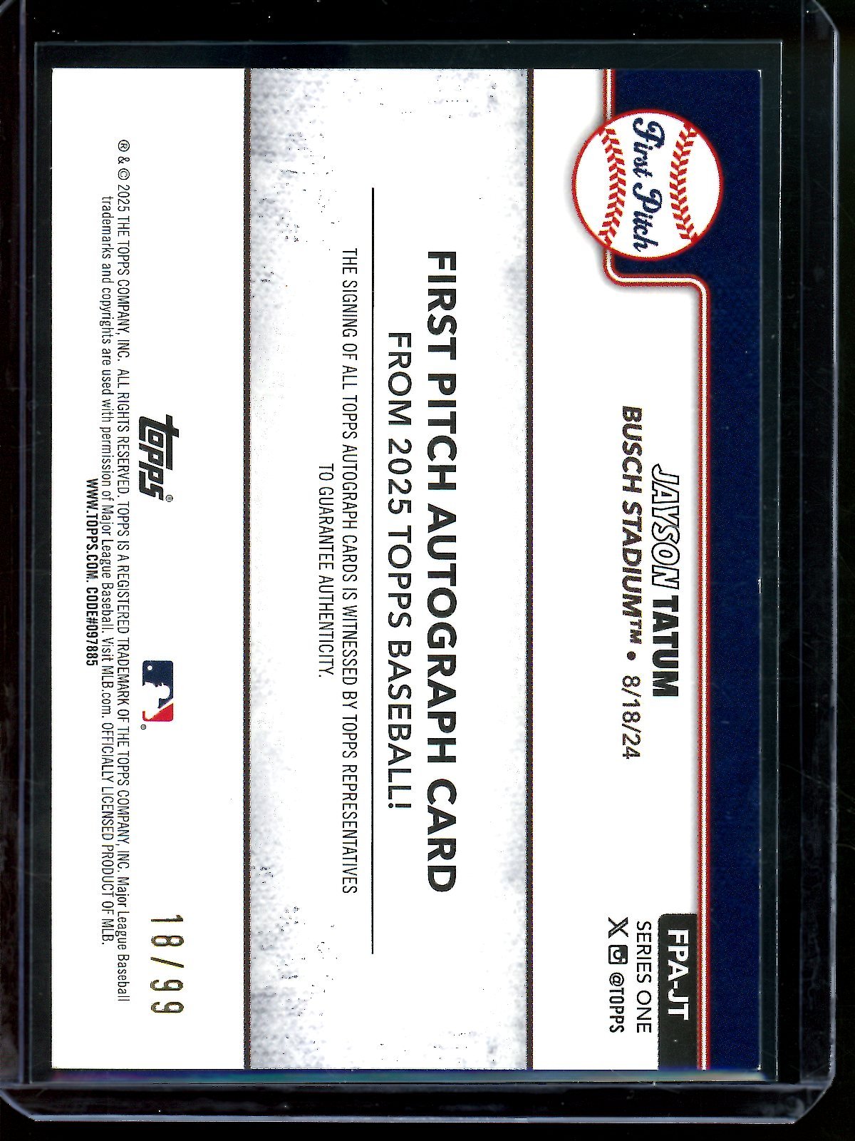 2025 Topps Flagship Jayson Tatum First Pitch Autograph /99 Cardinals