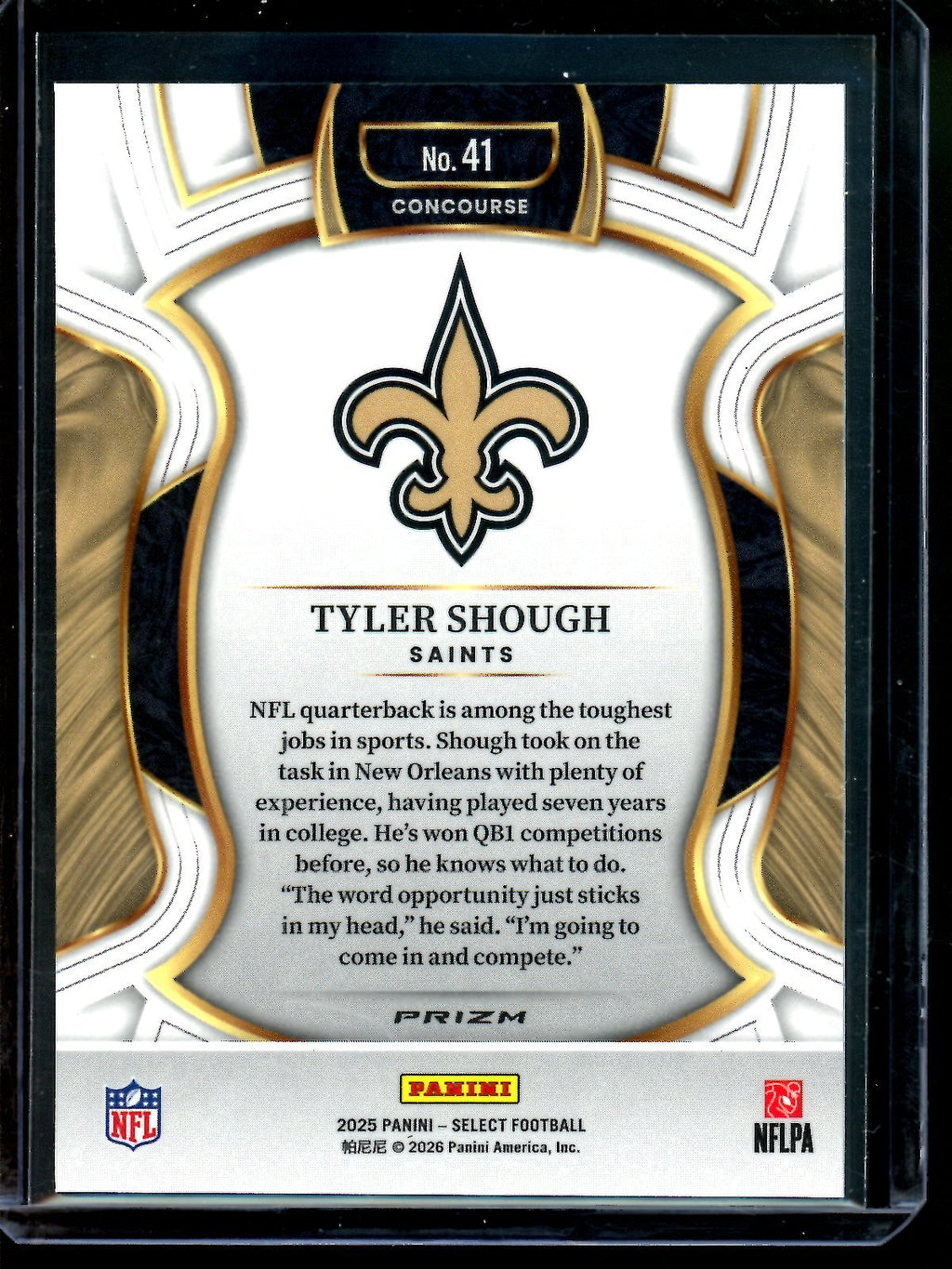2025 Panini Select Tyler Shough Zebra Rookie SSP Saints